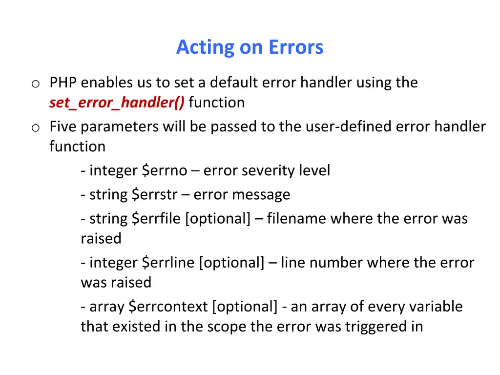 acting on errors