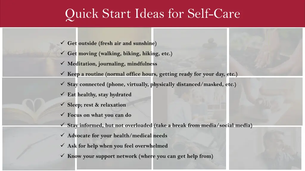 quick start ideas for self care