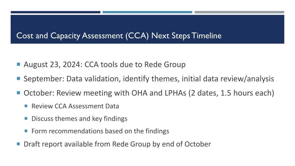 cost and capacity assessment cca next steps