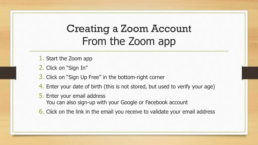 creating a zoom account from the zoom app