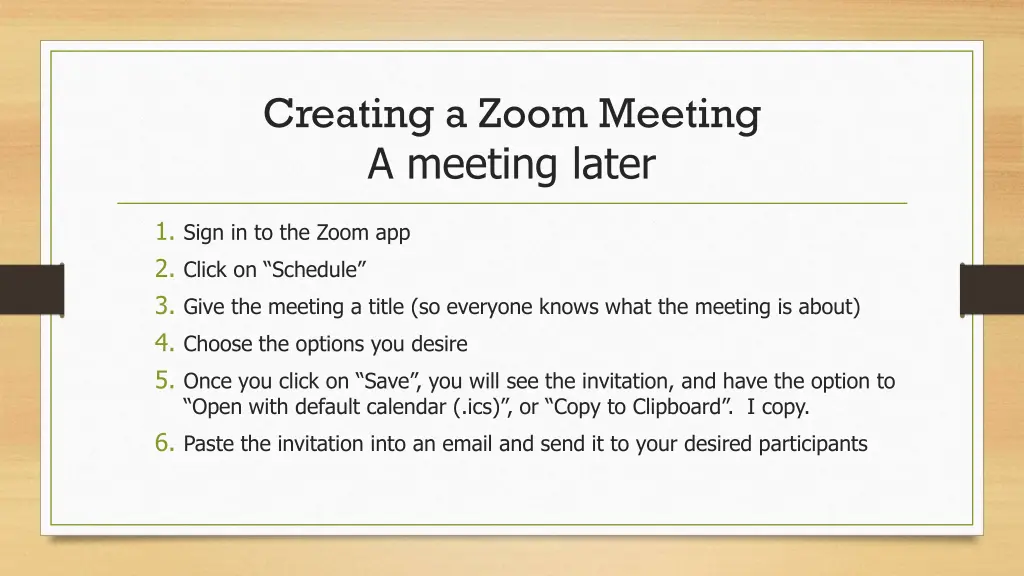 creating a zoom meeting a meeting later