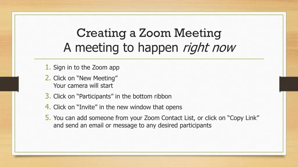 creating a zoom meeting a meeting to happen right