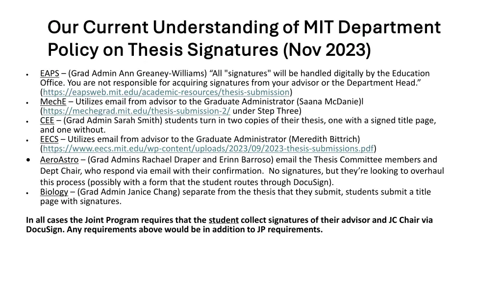 our current understanding of mit department