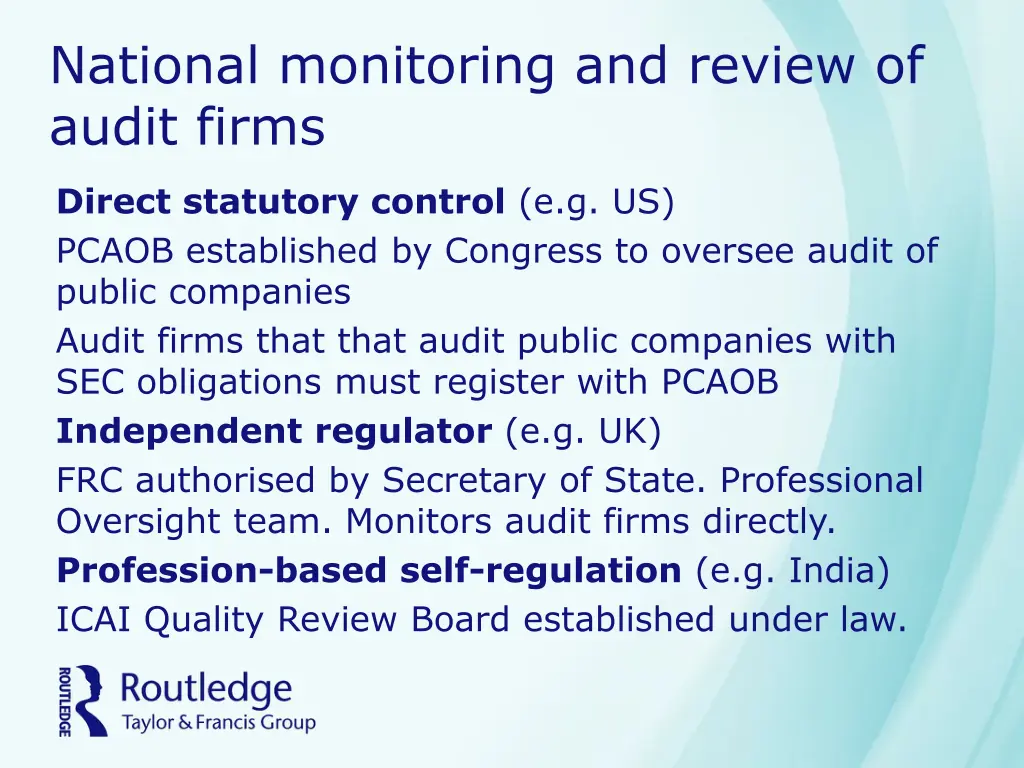 national monitoring and review of audit firms