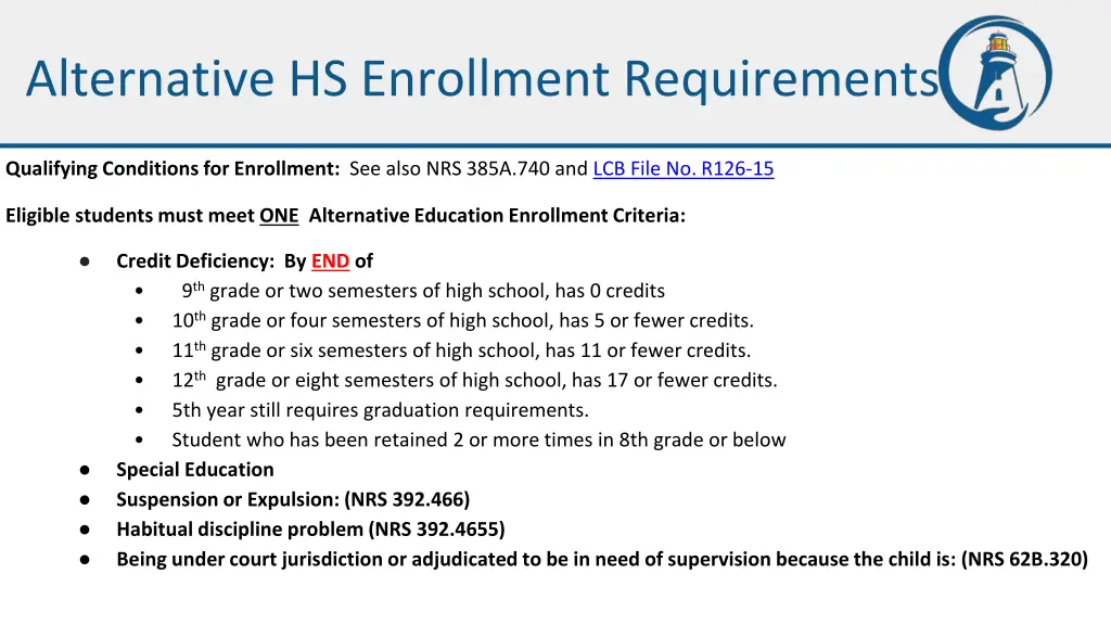 alternative hs enrollment requirements