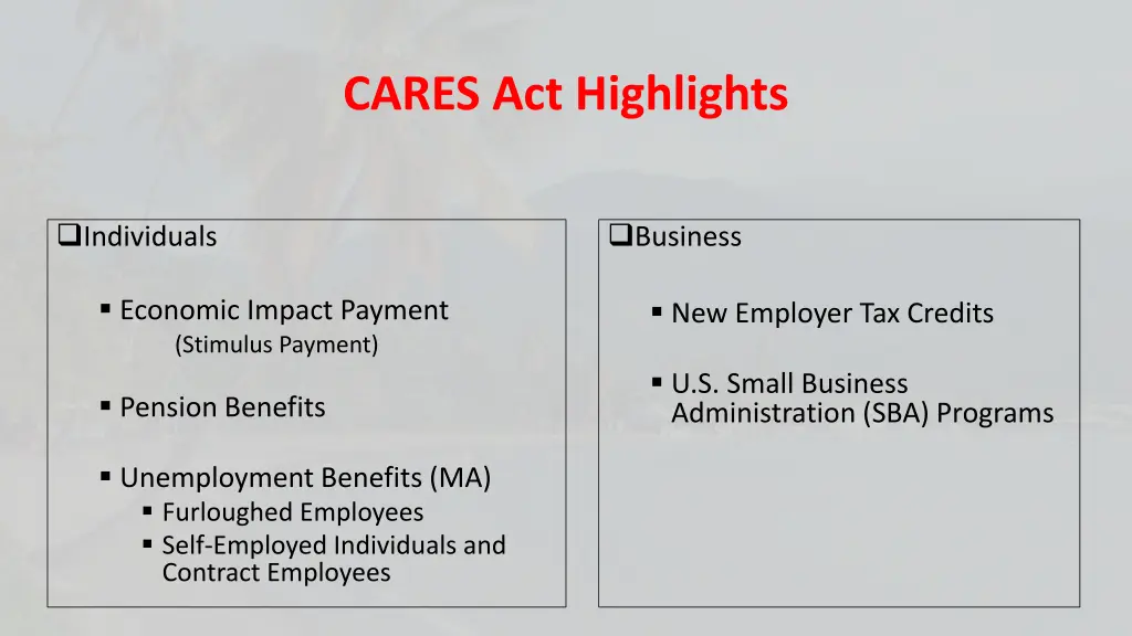 cares act highlights