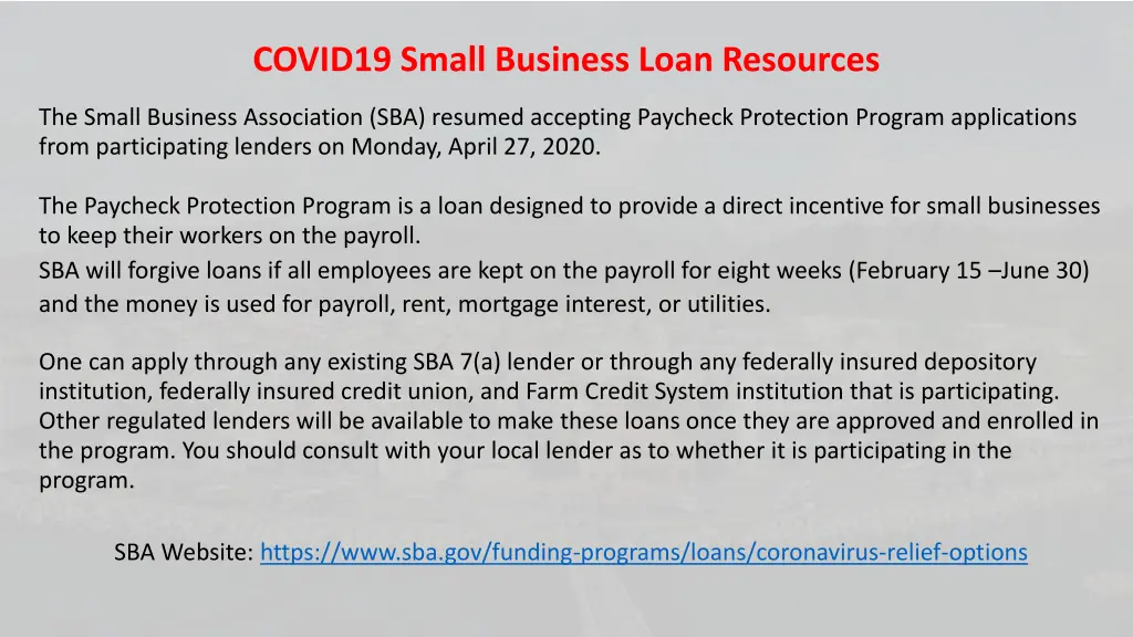 covid19 small business loan resources