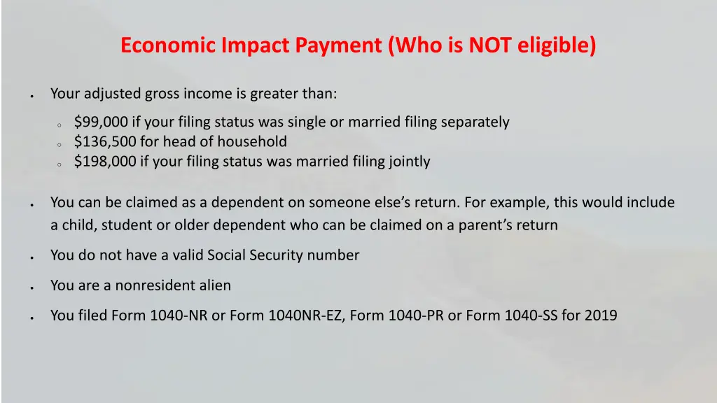 economic impact payment who is not eligible