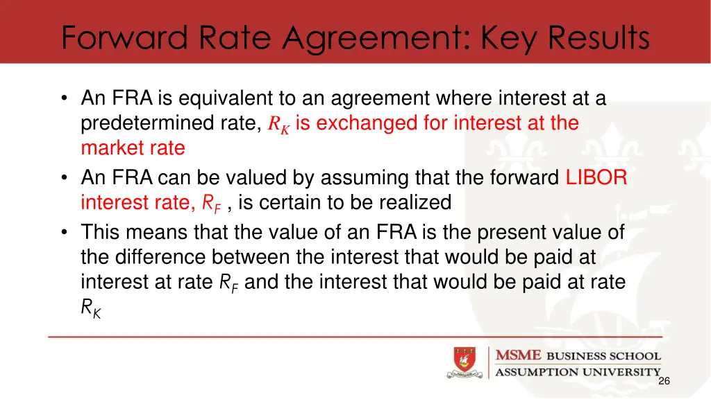 forward rate agreement key results