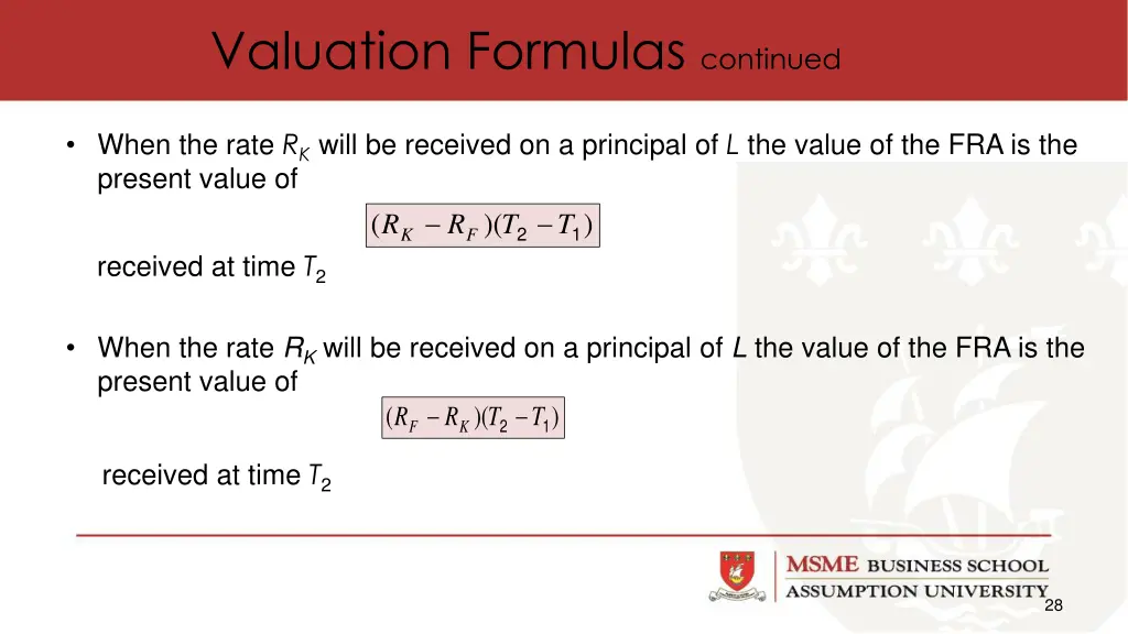 valuation formulas continued