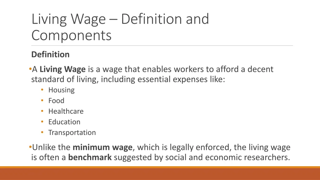 living wage definition and components