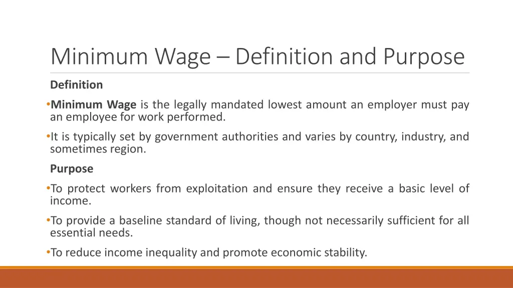 minimum wage definition and purpose
