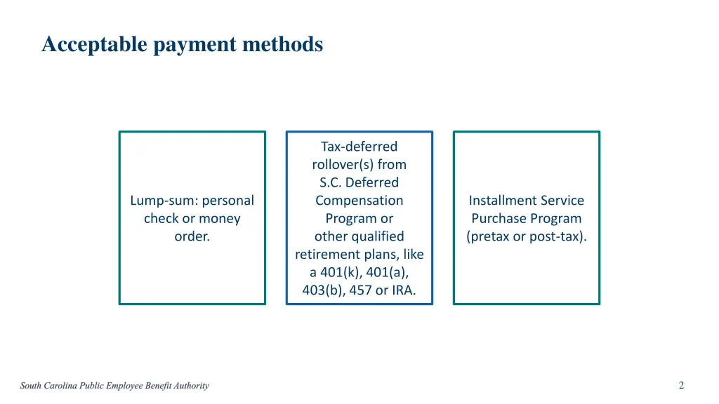 acceptable payment methods
