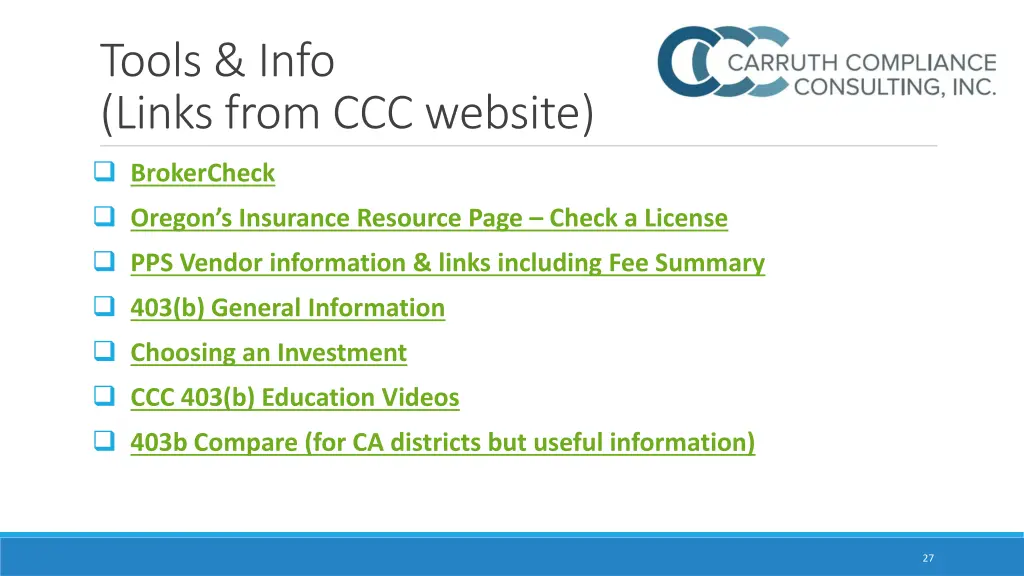 tools info links from ccc website