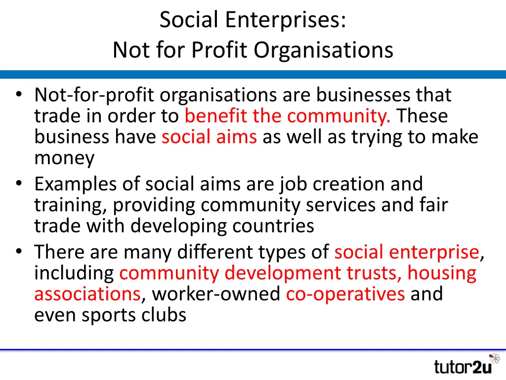 social enterprises not for profit organisations