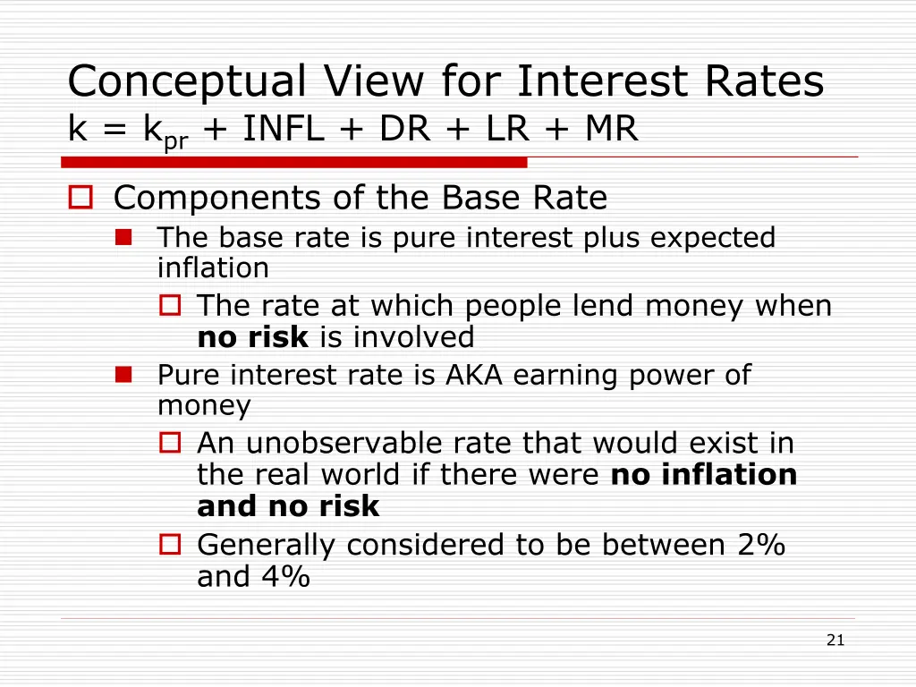 conceptual view for interest rates k k pr infl