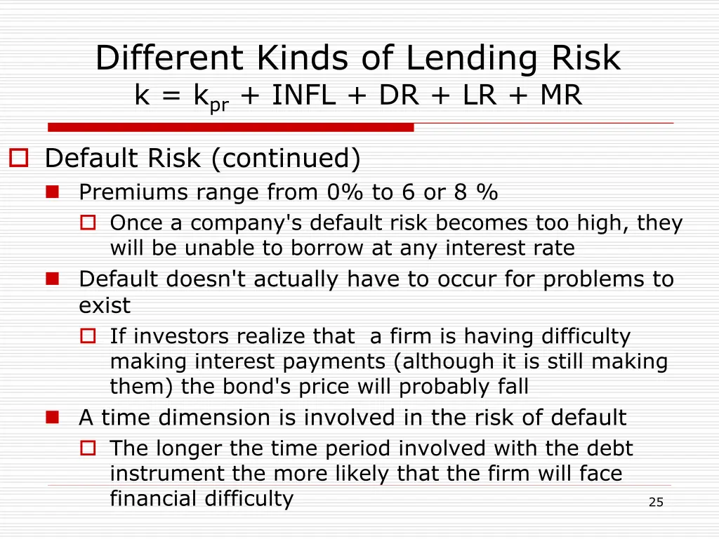 different kinds of lending risk k k pr infl 1
