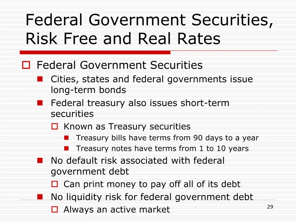 federal government securities risk free and real