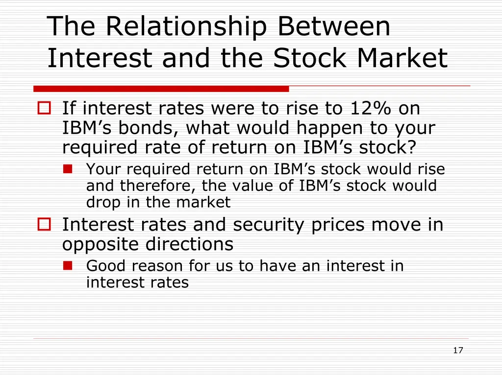 the relationship between interest and the stock 1
