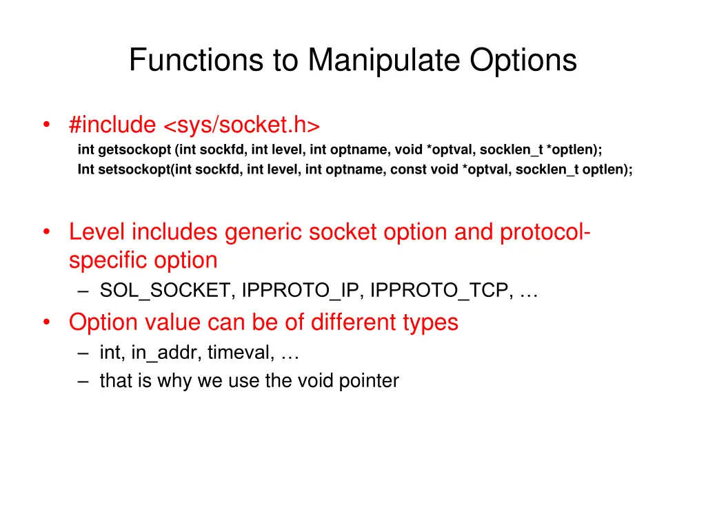 functions to manipulate options