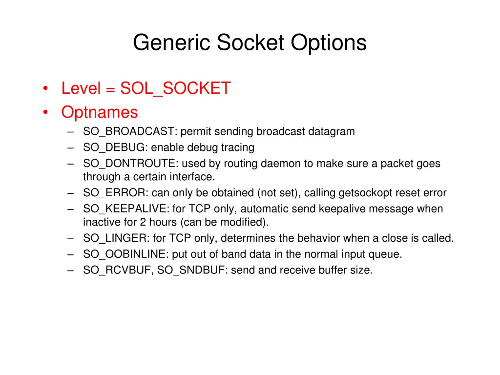 generic socket options