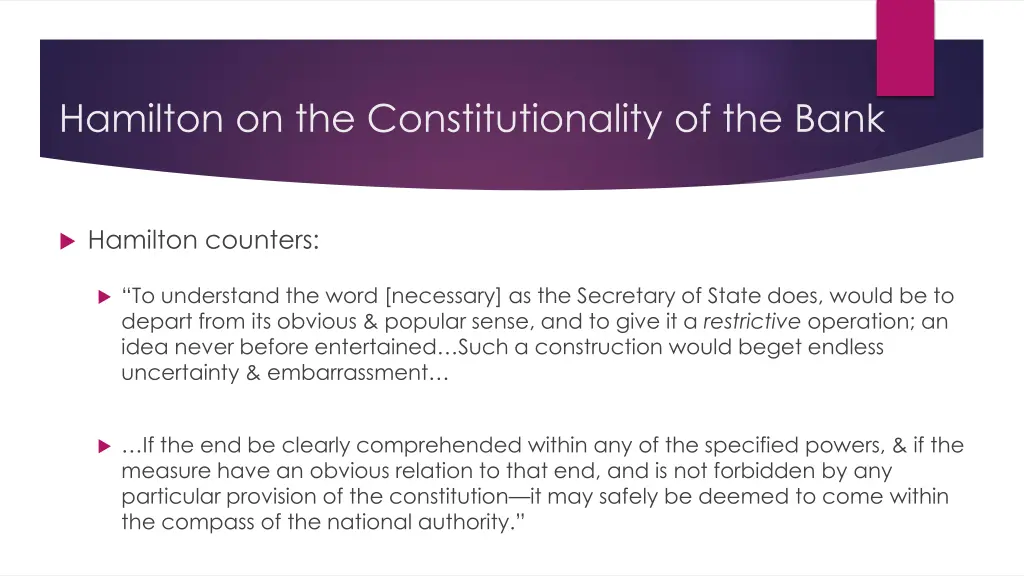 hamilton on the constitutionality of the bank