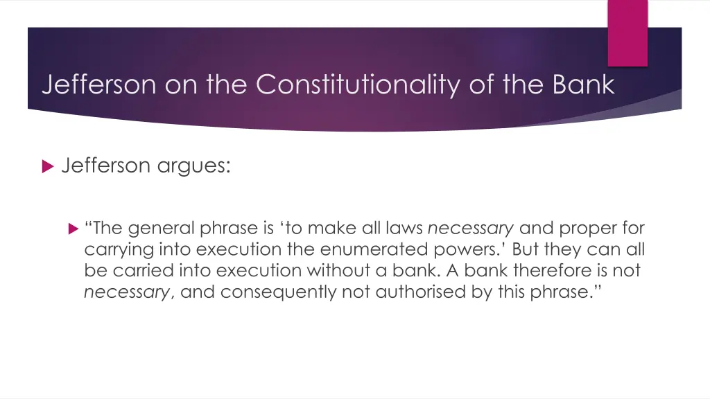 jefferson on the constitutionality of the bank