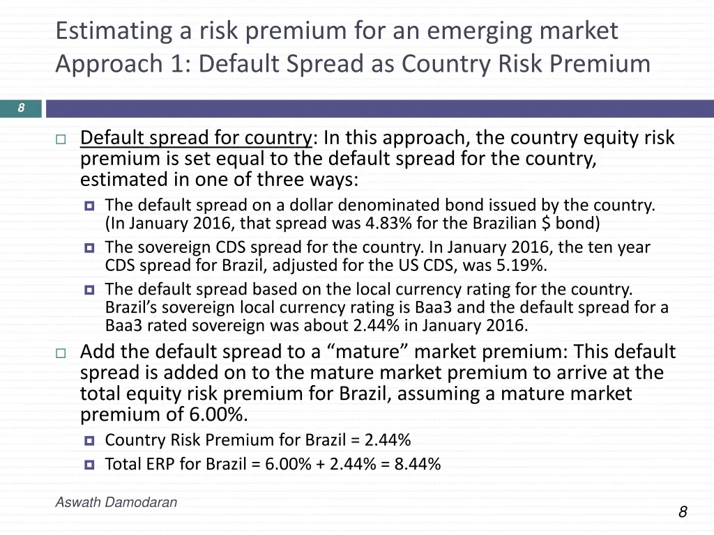 estimating a risk premium for an emerging market