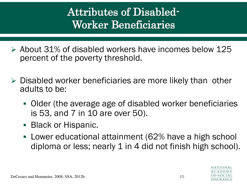 attributes of disabled worker beneficiaries