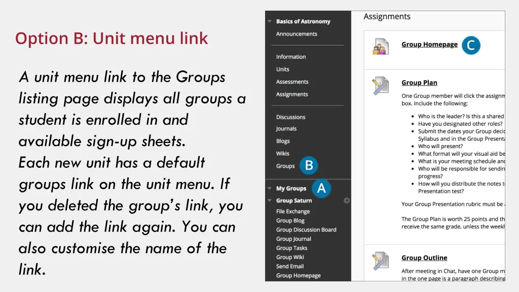 option b unit menu link