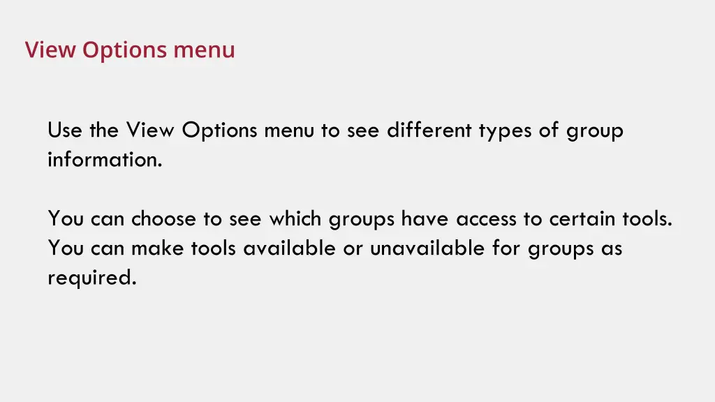 view options menu