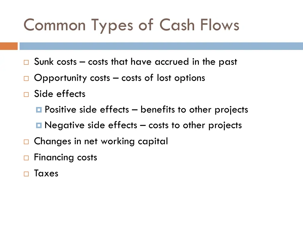 common types of cash flows