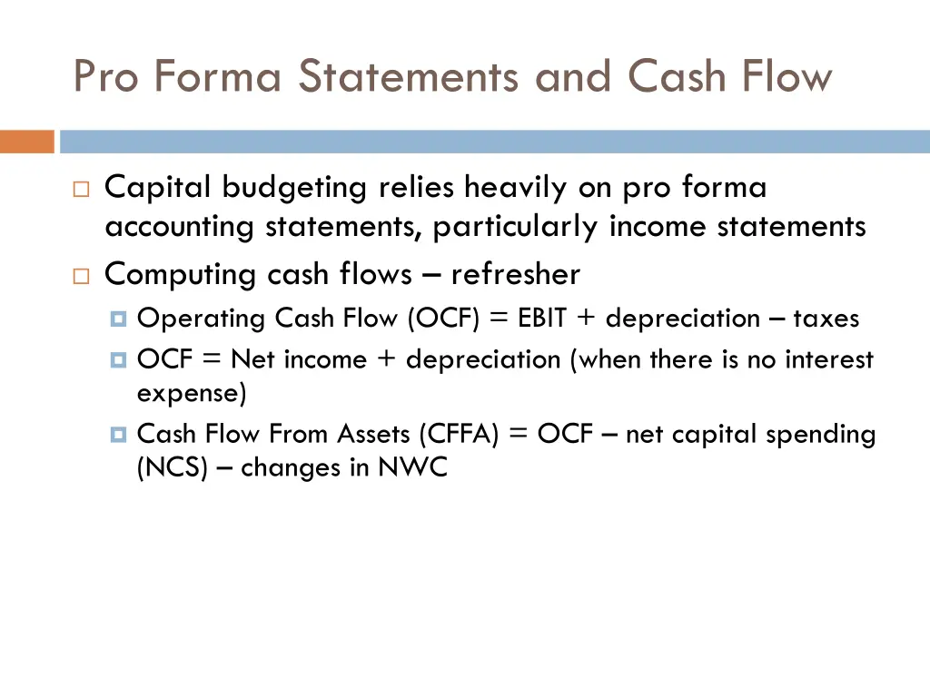 pro forma statements and cash flow