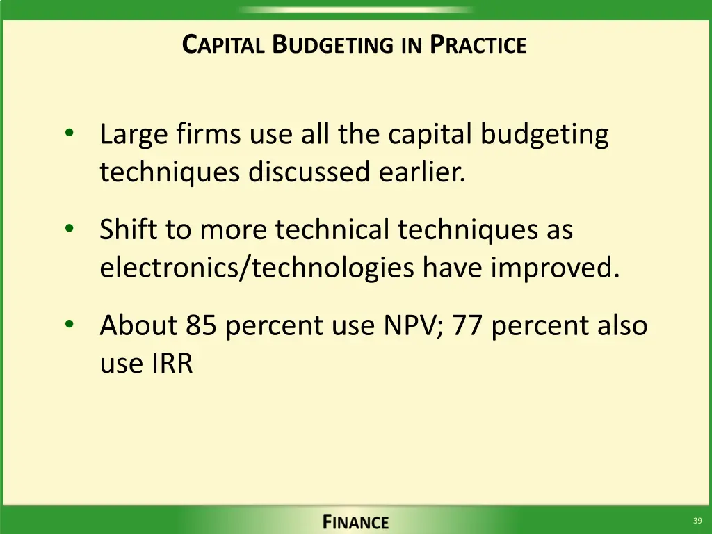 c apital b udgeting in p ractice