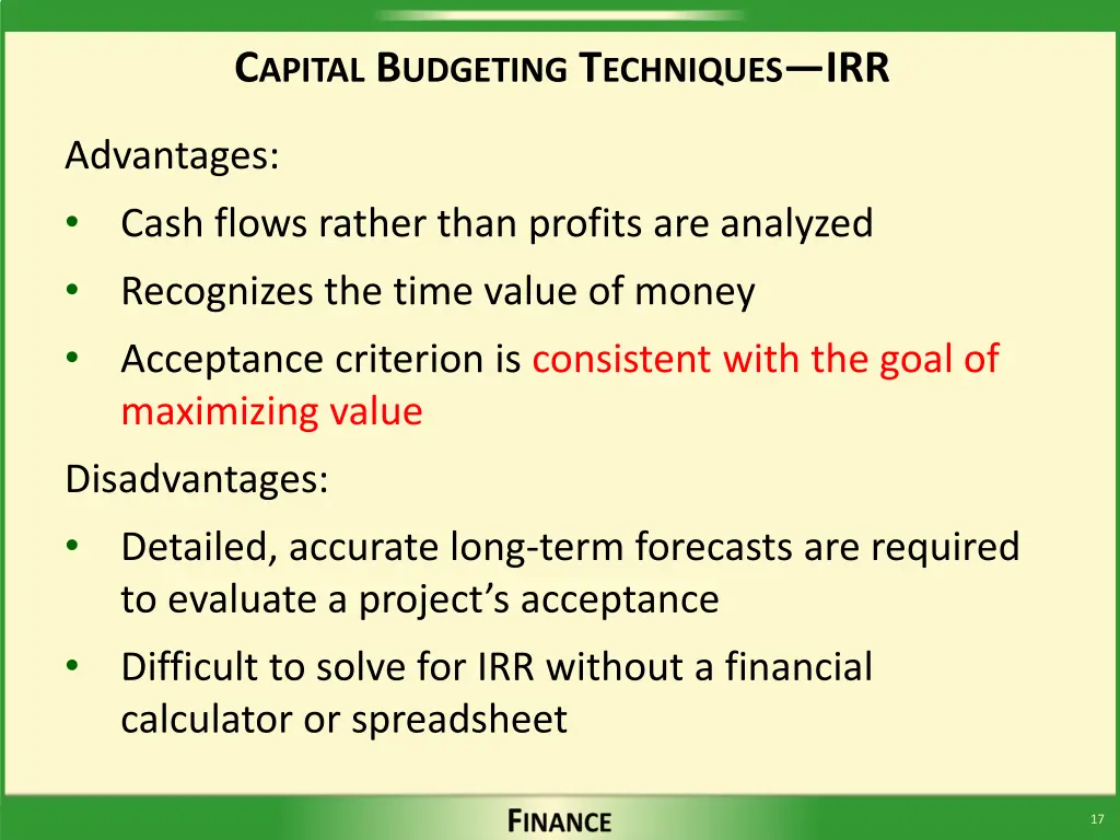 c apital b udgeting t echniques irr 2