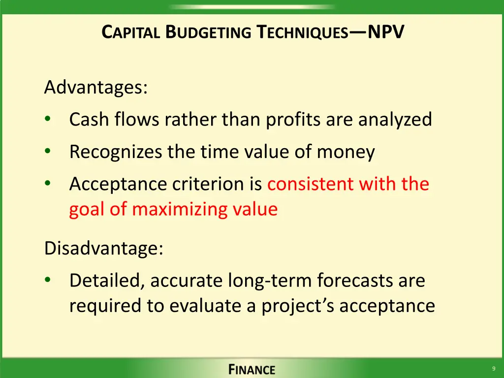 c apital b udgeting t echniques npv