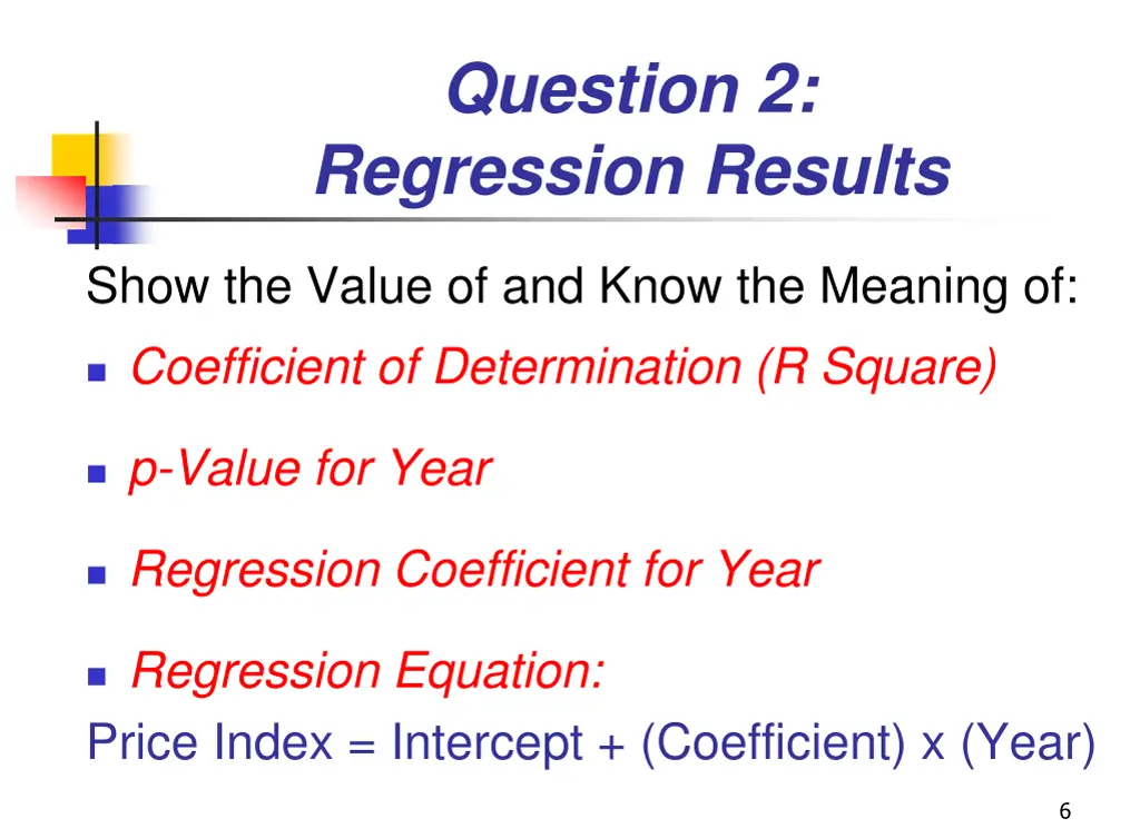 question 2 regression results