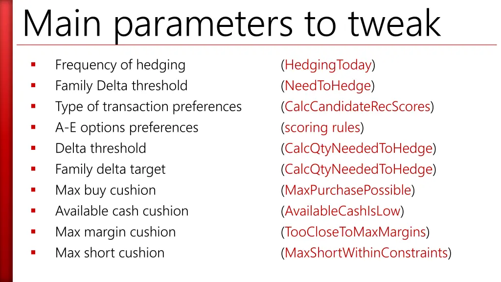 main parameters to tweak