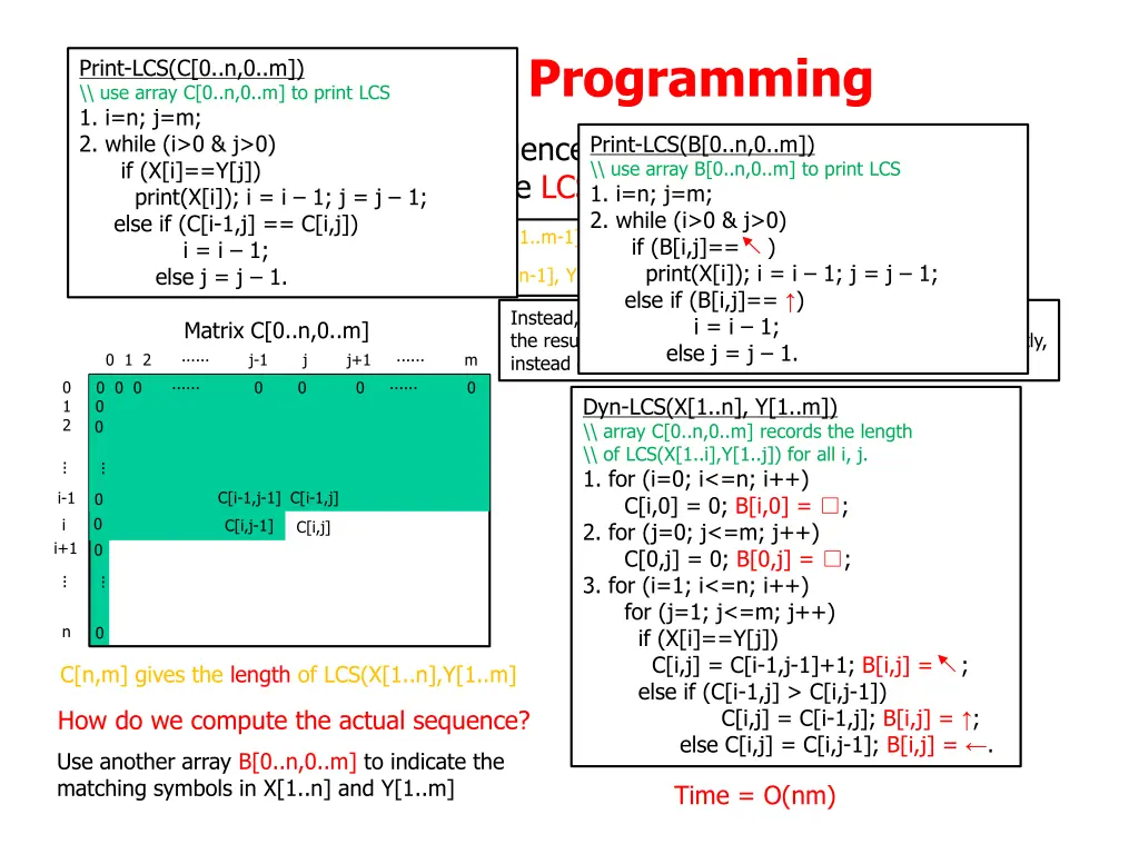 dynamic programming use array c 0 n 0 m to print