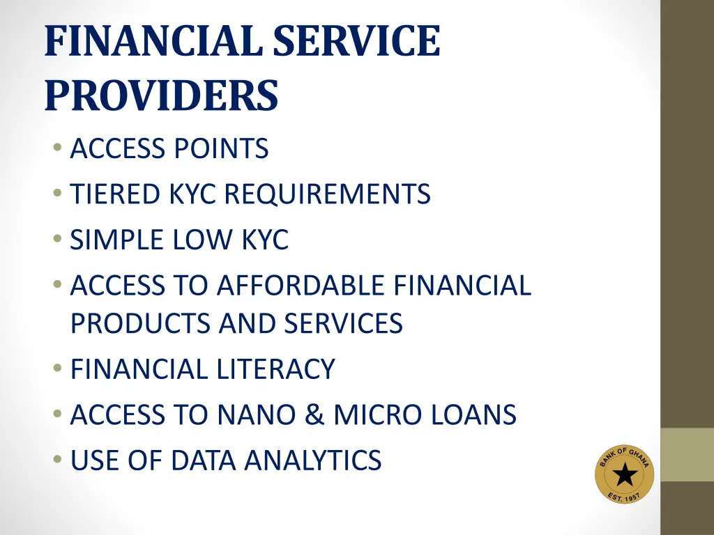 financial service providers access points tiered