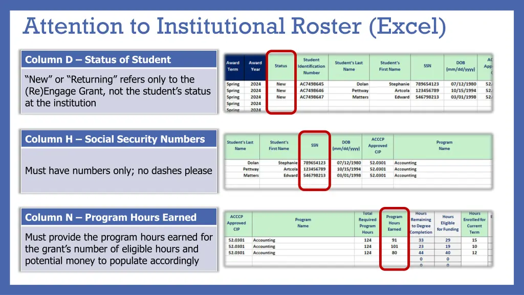 attention to institutional roster excel