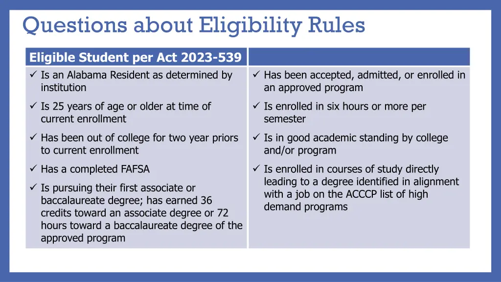 questions about eligibility rules