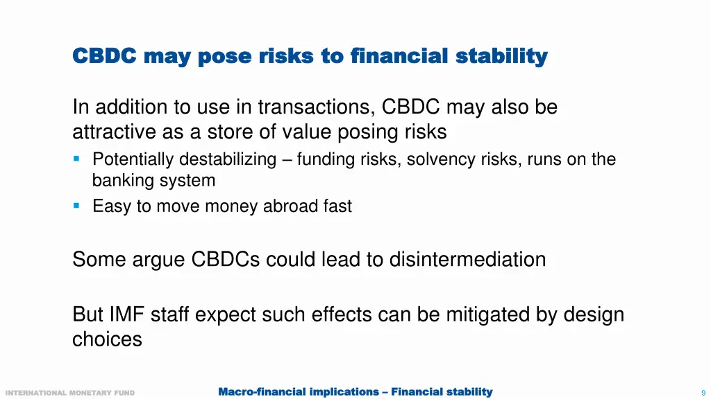 cbdc may pose risks to financial stability cbdc