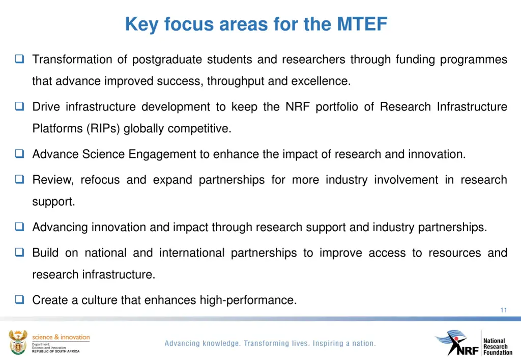 key focus areas for the mtef