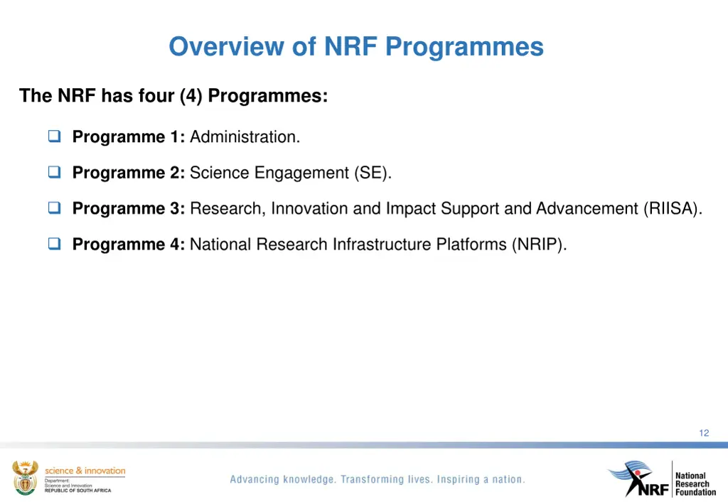 overview of nrf programmes