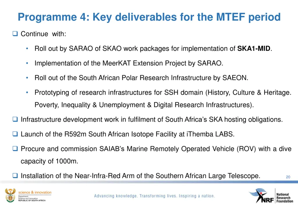 programme 4 key deliverables for the mtef period