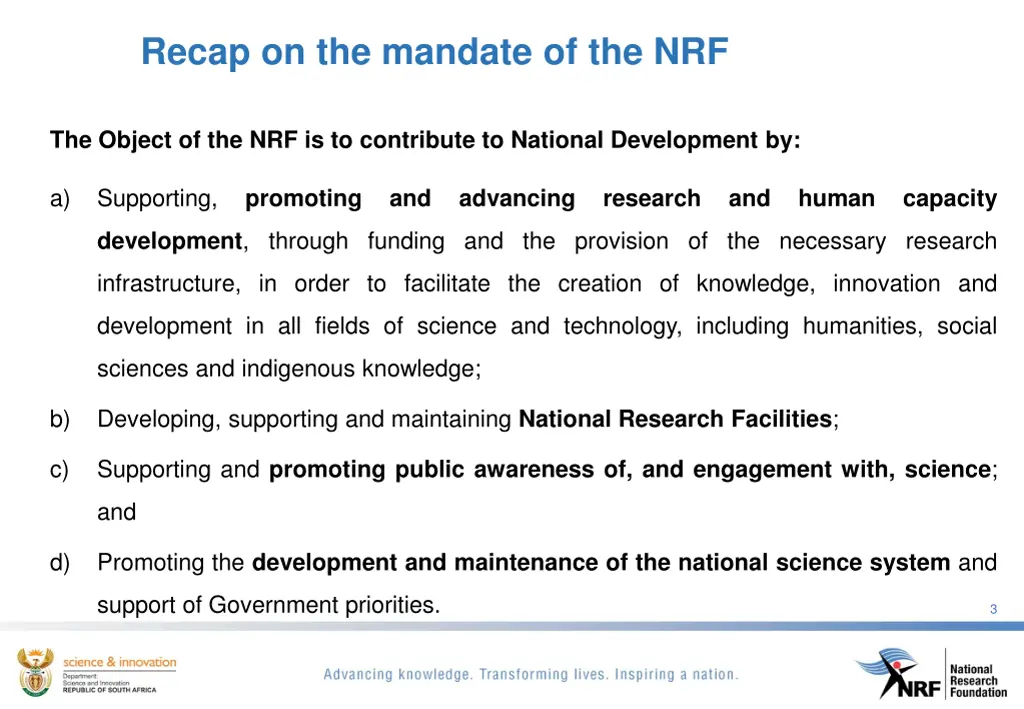 recap on the mandate of the nrf mandate of the nrf