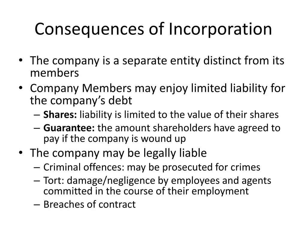 consequences of incorporation