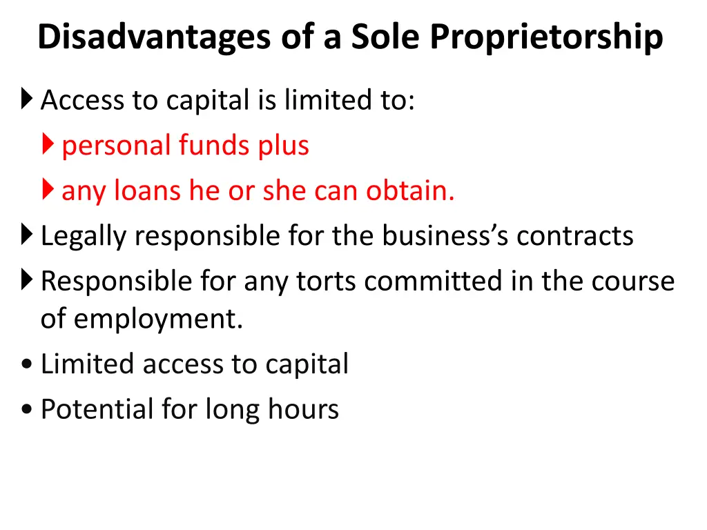 disadvantages of a sole proprietorship