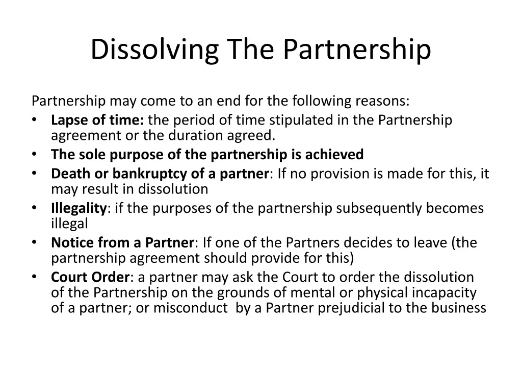 dissolving the partnership